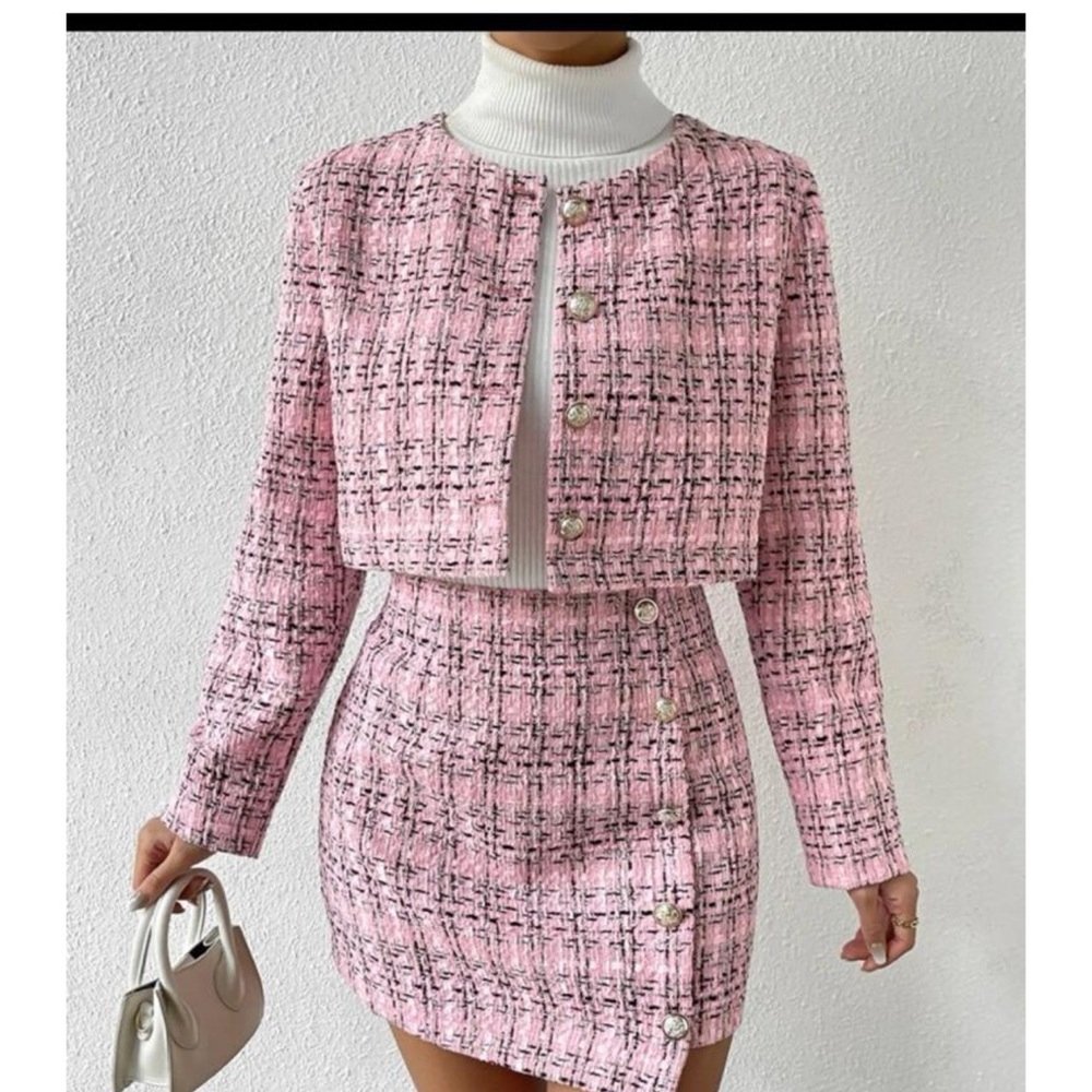 Pink Tweed Skirt Set